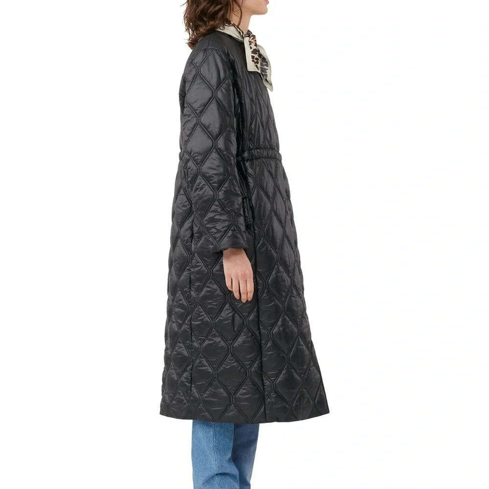 Ganni Black Shiny Quilt Long Coat- - Picture 4 of 7